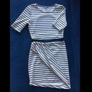 Black&White Striped Crop Top Mini Skirt Co-Ord Set